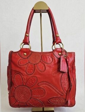 ​UNICORN RARE Coach 07 Bleecker Heritage Floral Vermillion Vachetta Leather Tote